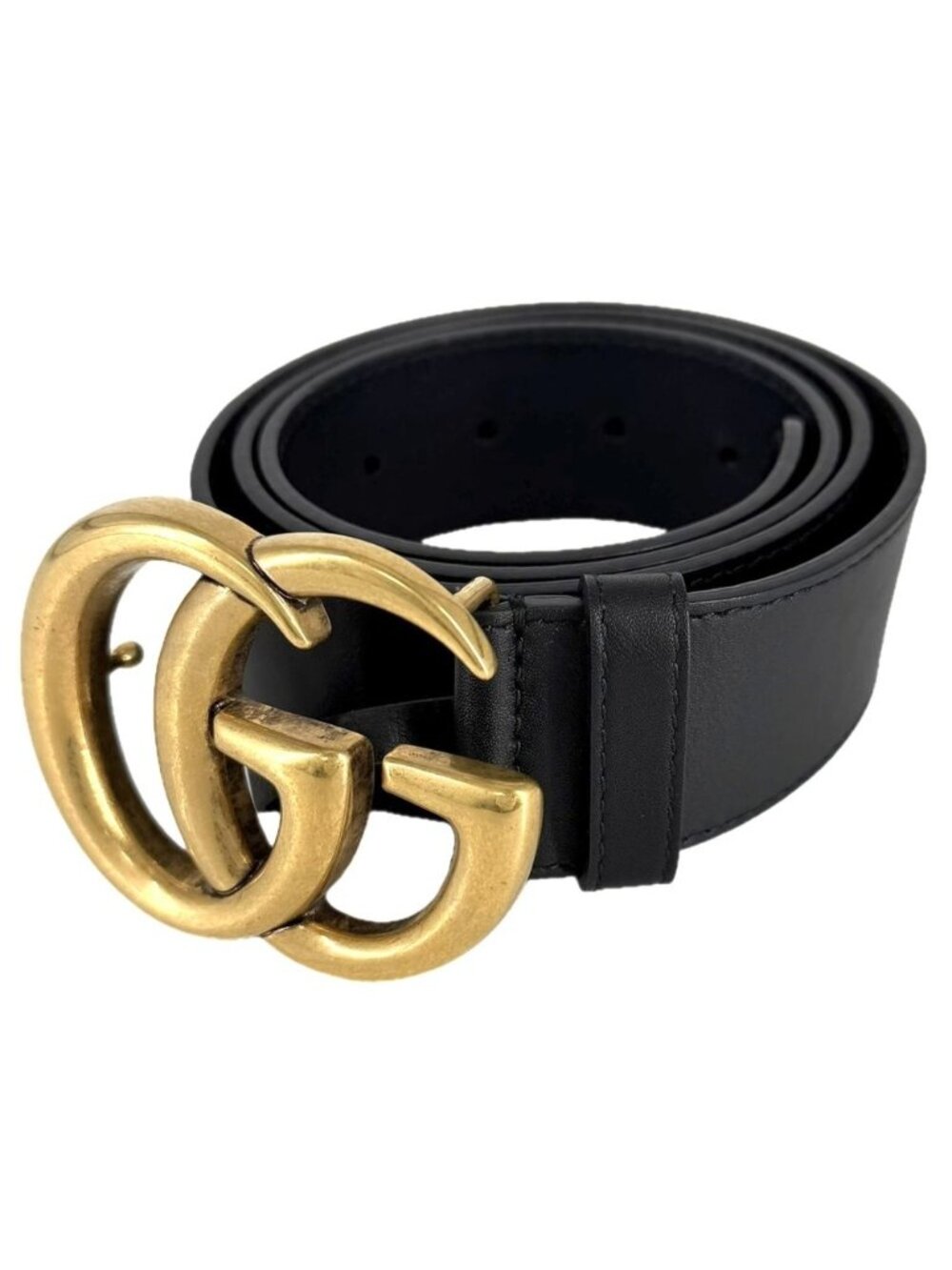Gucci Belt GG Emblem Wide Marmont Leather Black Antique Gold